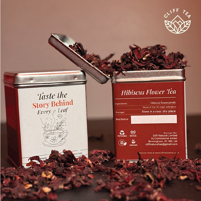 Dried hibiscus flowers in a tea cup